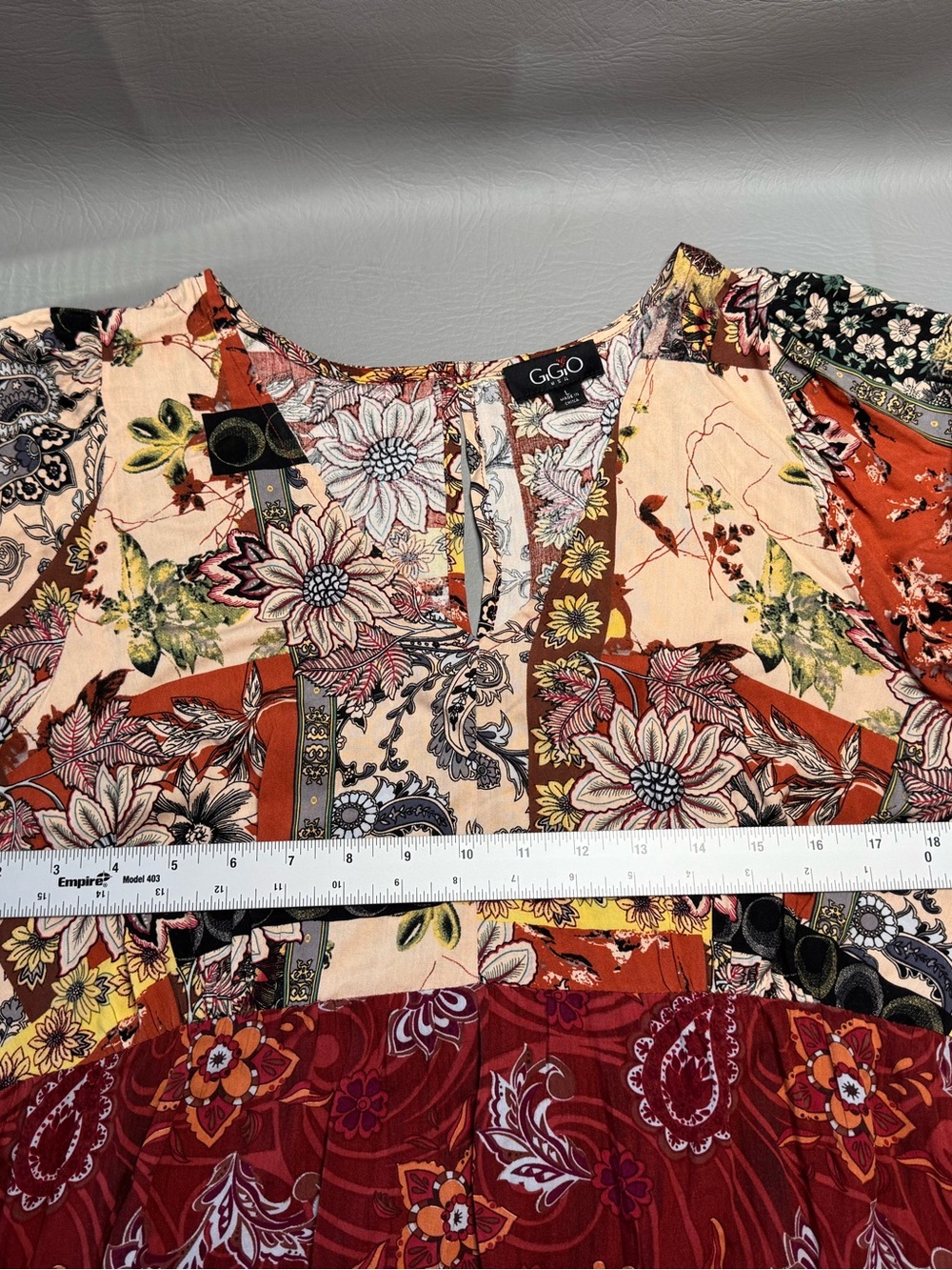 Burgandy Gigio by Umgee Mixed Print Tiered V-Neck Maxi Dress Patchwork Bohemian - Picture 6 of 11